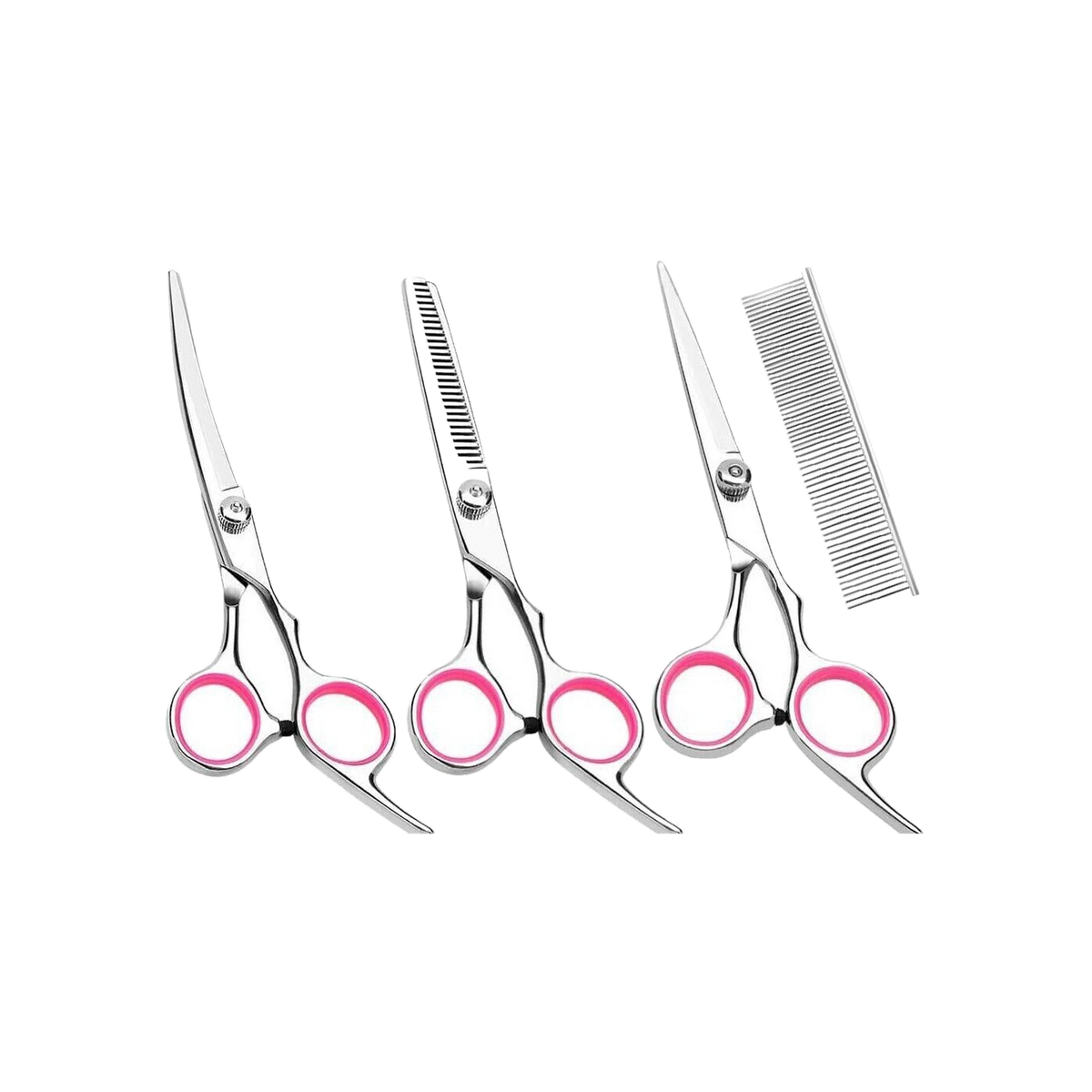 Dog Grooming Scissors Kit — Straight, Curved, Thinning + Com