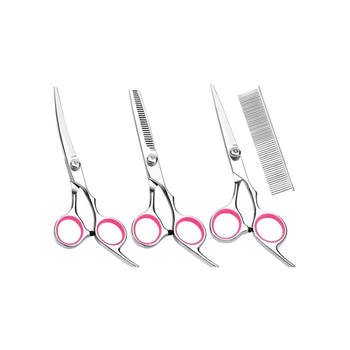 Dog Grooming Scissors Kit — Straight, Curved, Thinning + Com