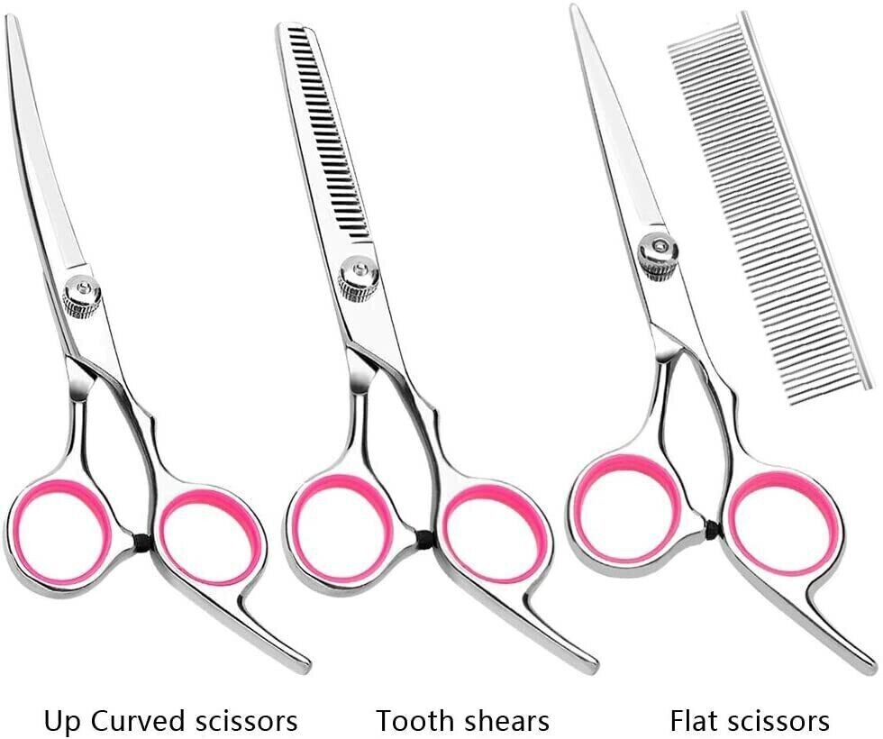 Dog Grooming Scissors Kit — Straight, Curved, Thinning + Comb