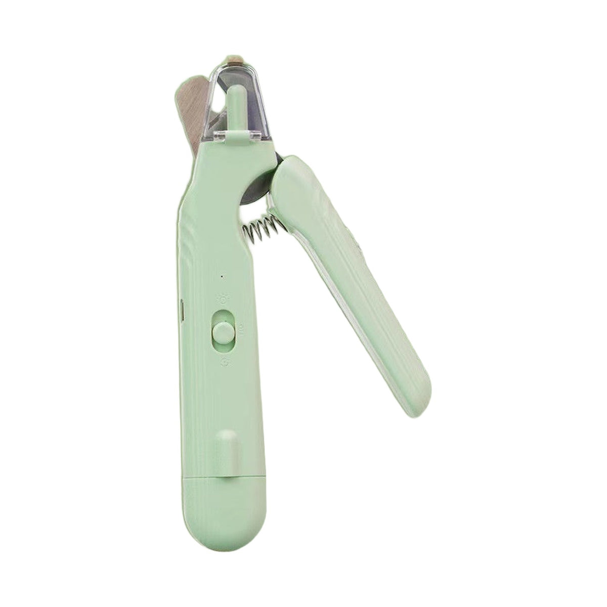 LED dog nail clippers, green, on white
