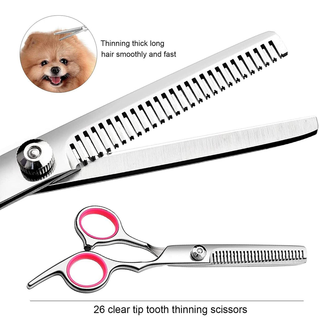 Dog Grooming Scissors Kit — Straight, Curved, Thinning + Comb